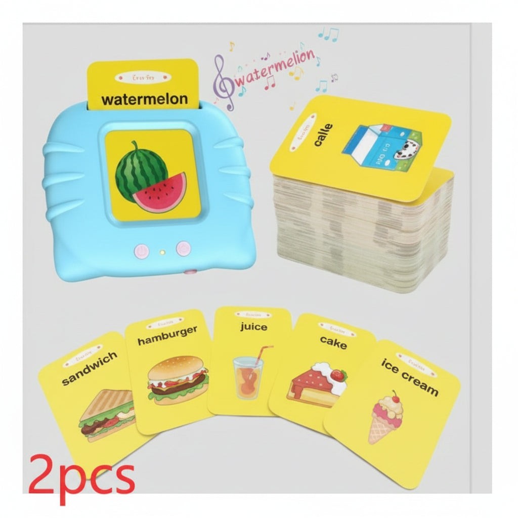 Set of flashcards with images and text, including a watermelon illustration, on a white background.